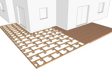 Holzterrasse auf verstellbaren Kunststoffsockel