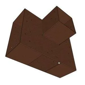 Illustration en perspective du connecteur SUNDIY corten RAL 8011 - 240mm en T (2) avec 3 directions