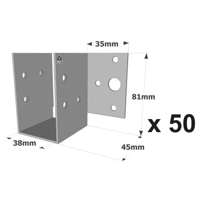 Balkenschuhe mit außenliegenden Schenkeln, MF-Sortiment, für MF-Mini-Pfettenanker - Réf. MF200/38/1.5_50