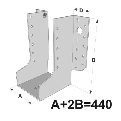 Große Balkenschuhe mit außenliegenden Schenkeln, GLE-Sortiment ECONOMIC (Größe 440mm, Dicke 2.5mm, Tiefe 90mm) - Réf. GLE440/2.5X