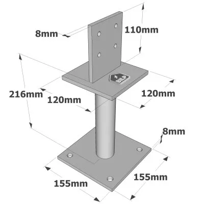 Fester Pfostenfuß Schwerlast PBH - Réf. PBH120G