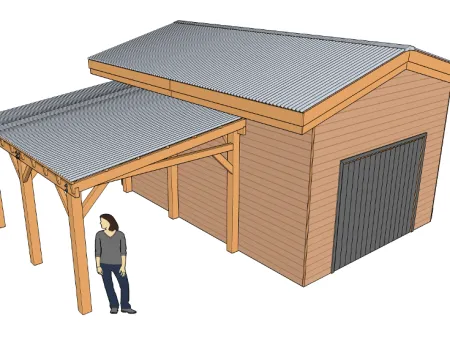 N°11 Abri-garage à deux pentes avec carport adossé