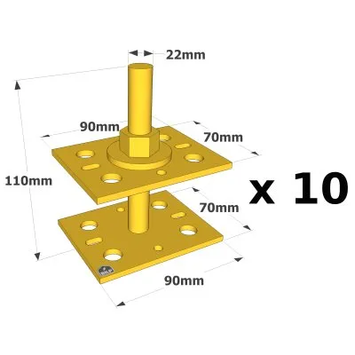 Pfostenfuß mini verstellbar, Höhe (B): 30 bis 90mm, Verpackung : 10 Stück - Réf. APB7090/100_10
