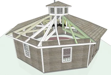 Ein achteckiges Gartenhaus
